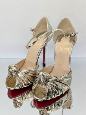 NWT Christian Louboutin Marchavekel 100 Lame Gold Heels 36.5 Authentic NIB